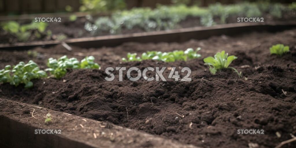 Primer plano de una cama de jardín recién cultivada tres