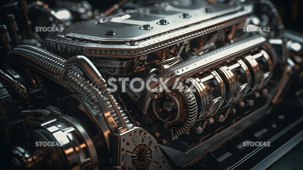 close-up of a futuristic car engine with intricate compon