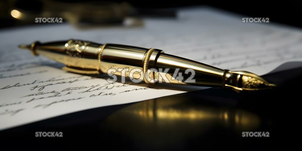 close-up of a golden pen resting on a signed contract