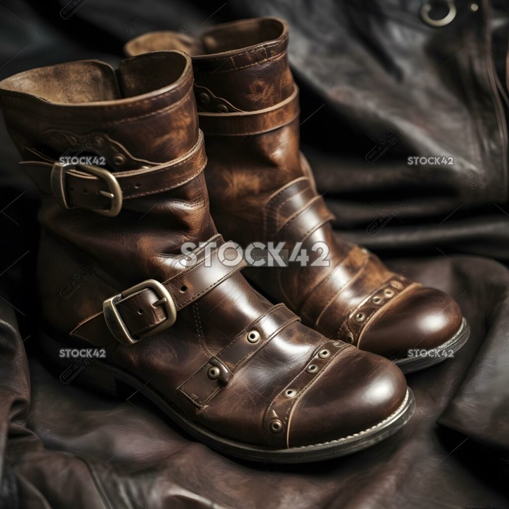 close-up of a pair of leather boots with buckles