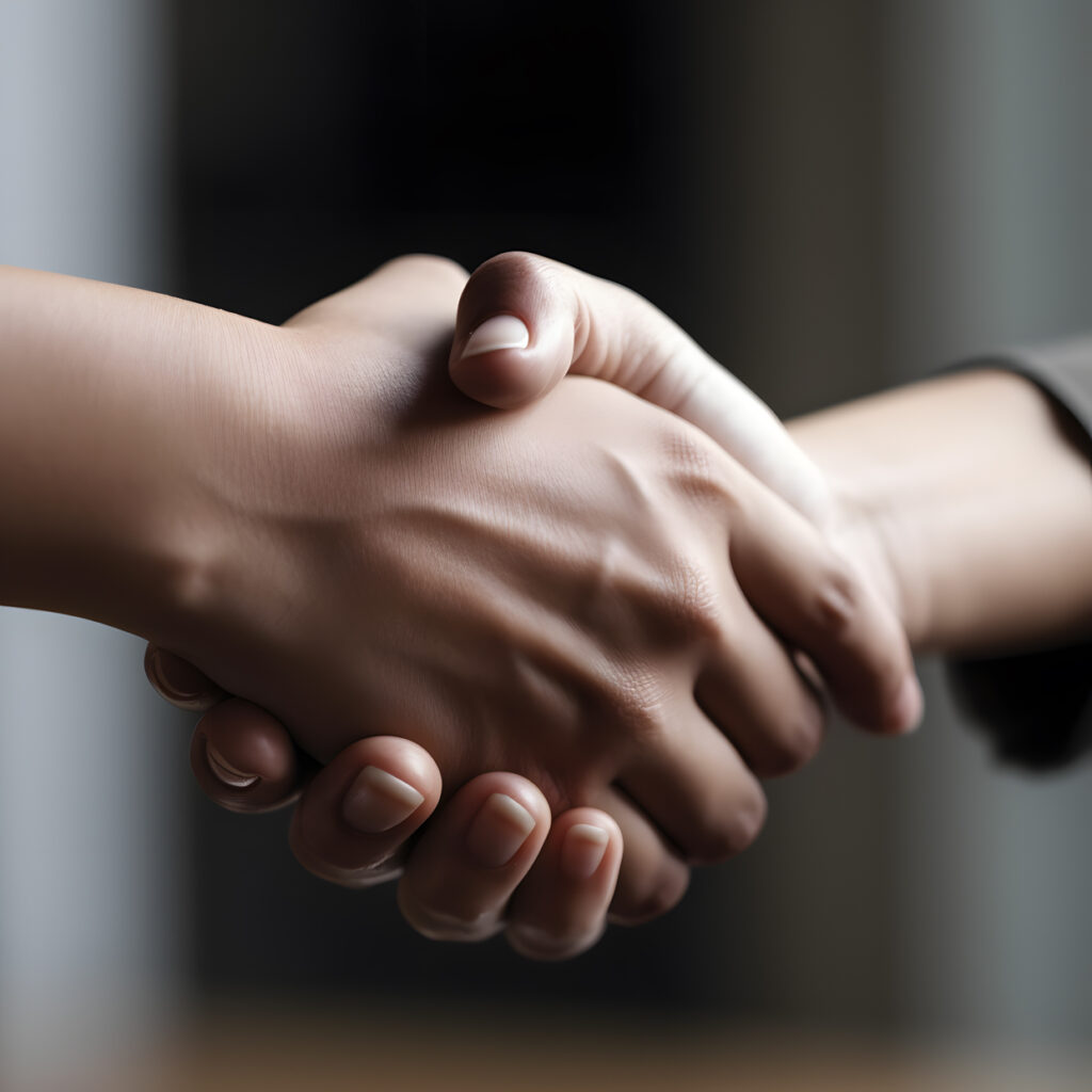 close-up of a persons hand giving a firm handshake two