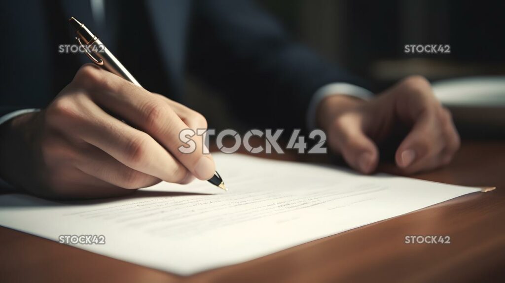 close-up of a persons hand signing a contract one