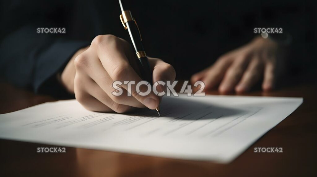 Primer plano de una persona firmando a mano un contrato dos