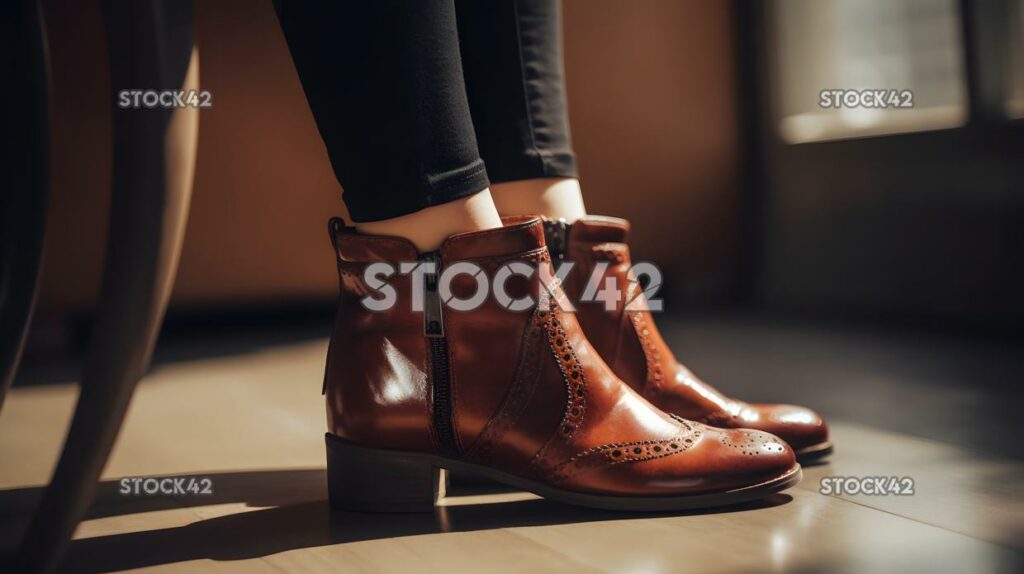 close-up of a womans stylish ankle boots one