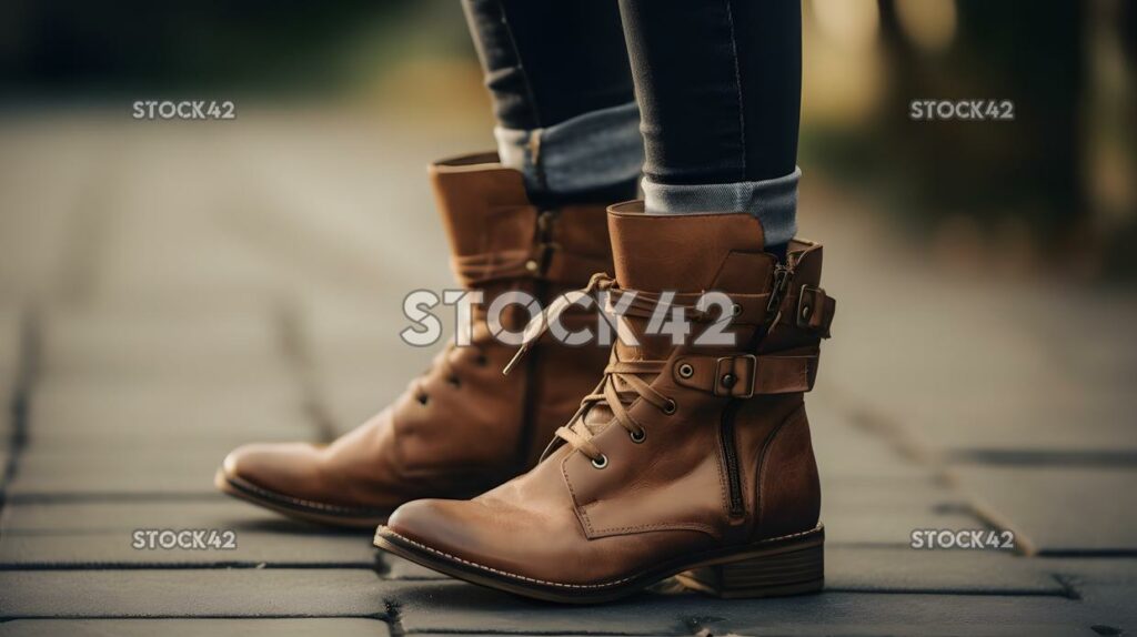 close-up of a womans stylish ankle boots two