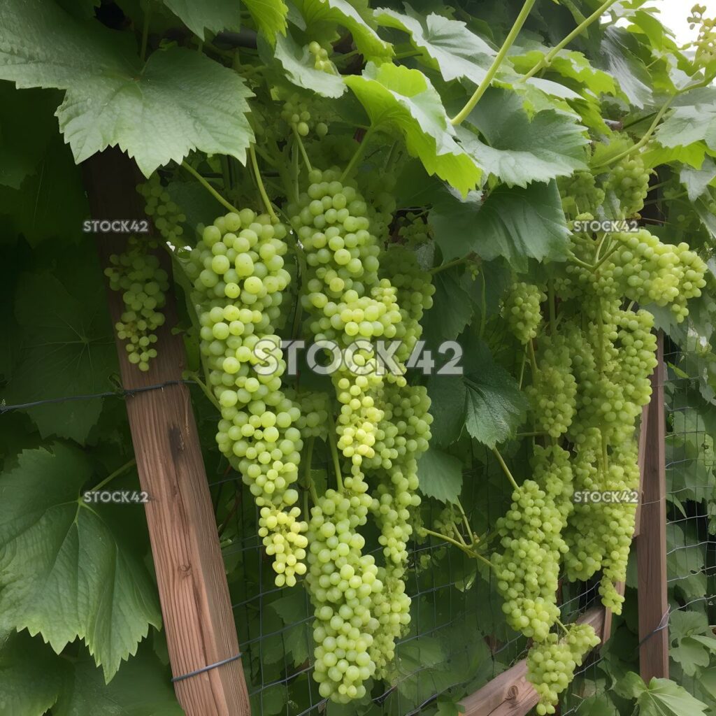 cluster of grapevines growing on a trellis one