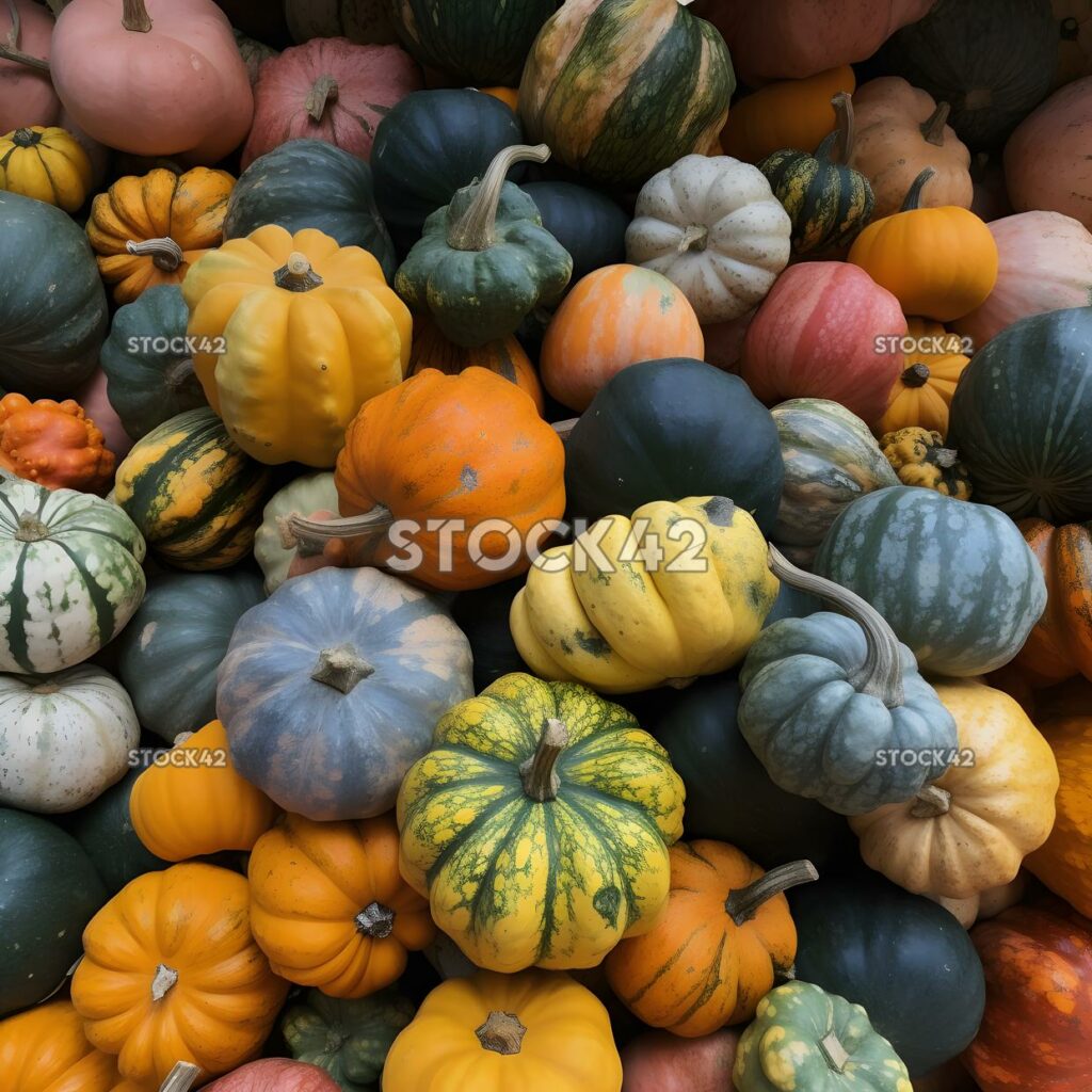 Traube von Kürbissen in verschiedenen Größen und Farben eine