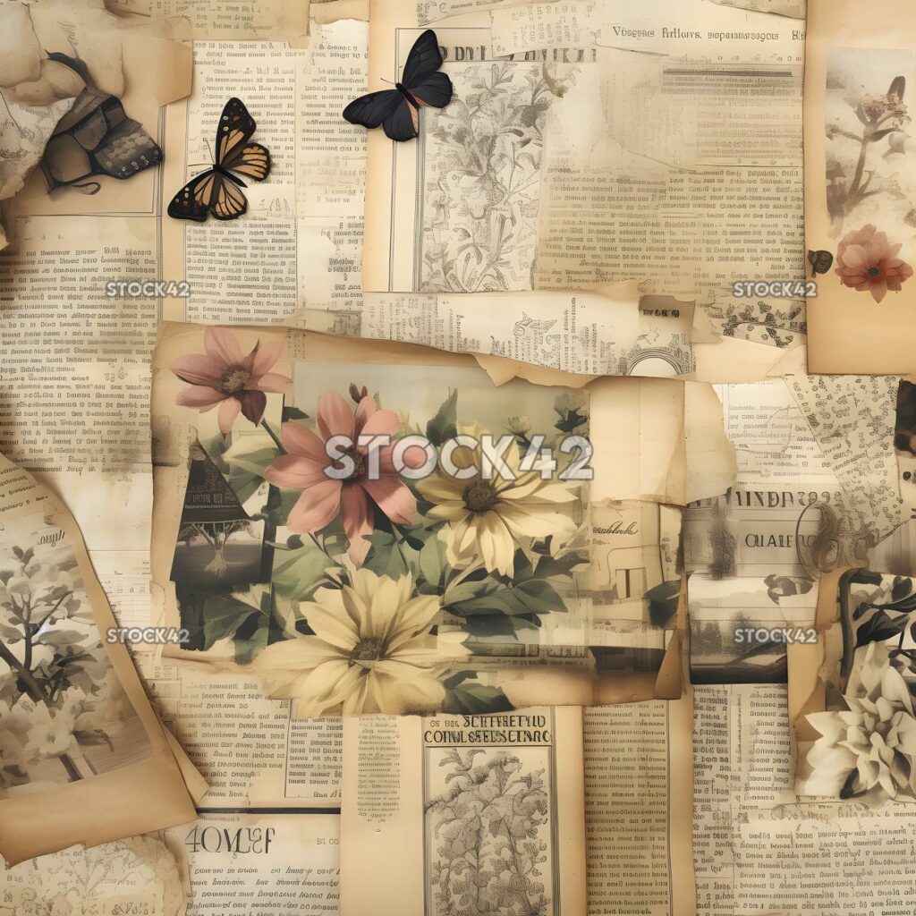 collage of old book pages creates a vintage and nostalgic one