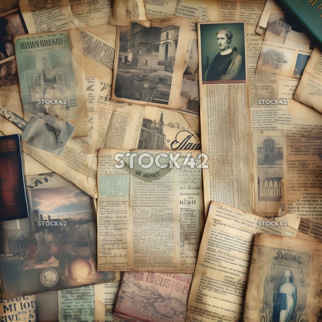 collage of old book pages creates a vintage and nostalgic three