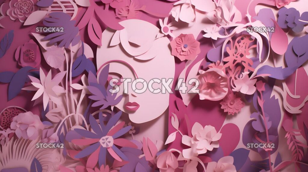 collage of paper cutouts in shades of pink and purple two