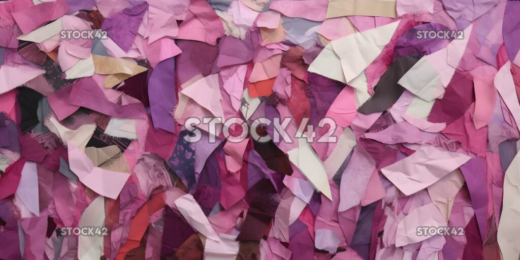 collage of torn paper in shades of purple and pink