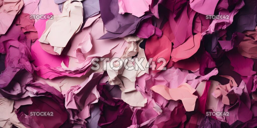 collage of torn paper in shades of purple and pink three