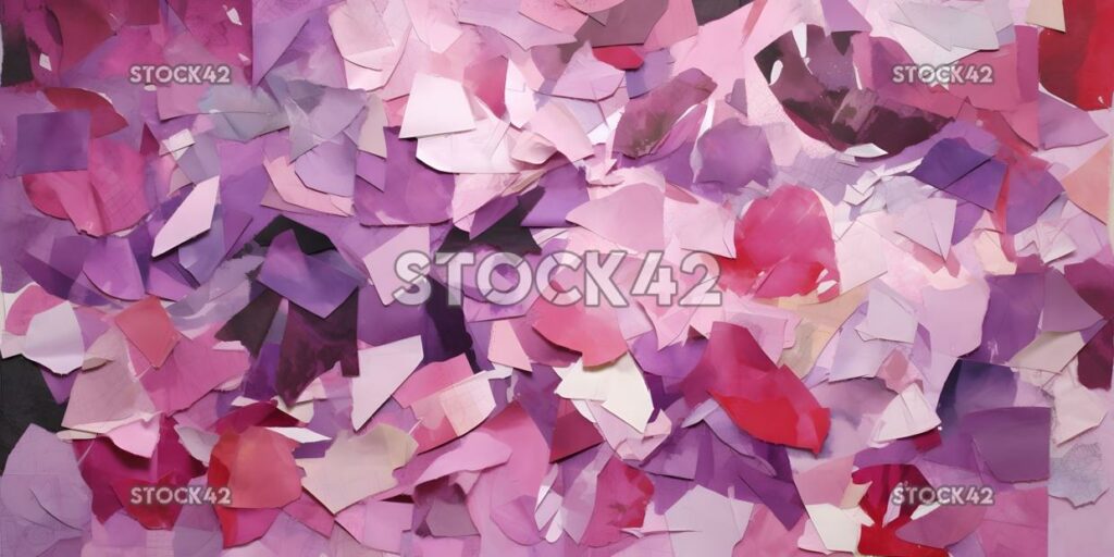 collage of torn paper in shades of purple and pink two