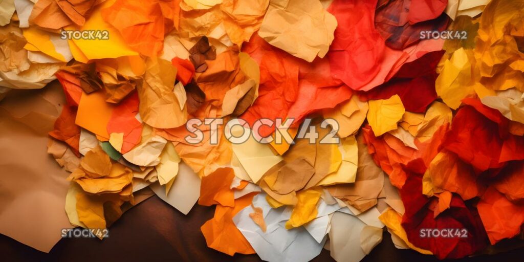 collage of torn paper in warm colors one