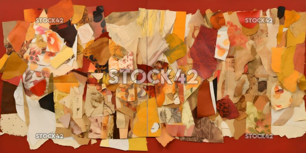 Collage aus zerrissenem Papier in warmen Farben zwei