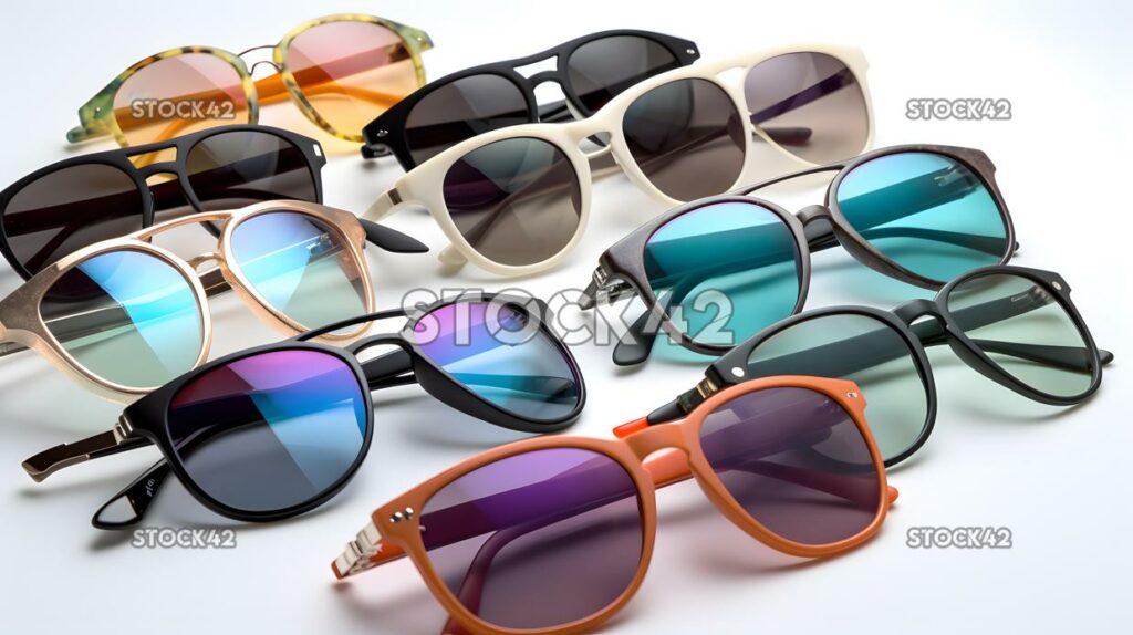 collection of designer sunglasses in various shapes and c one