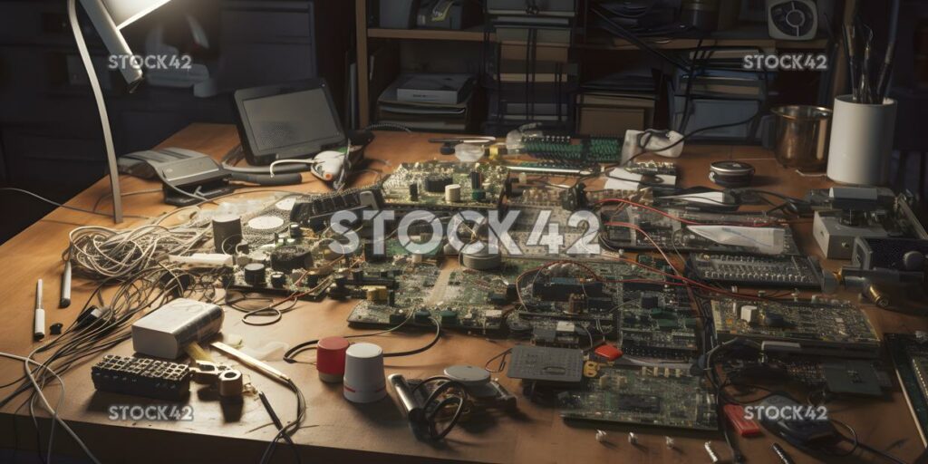 collection of various electronic components and wires spr one