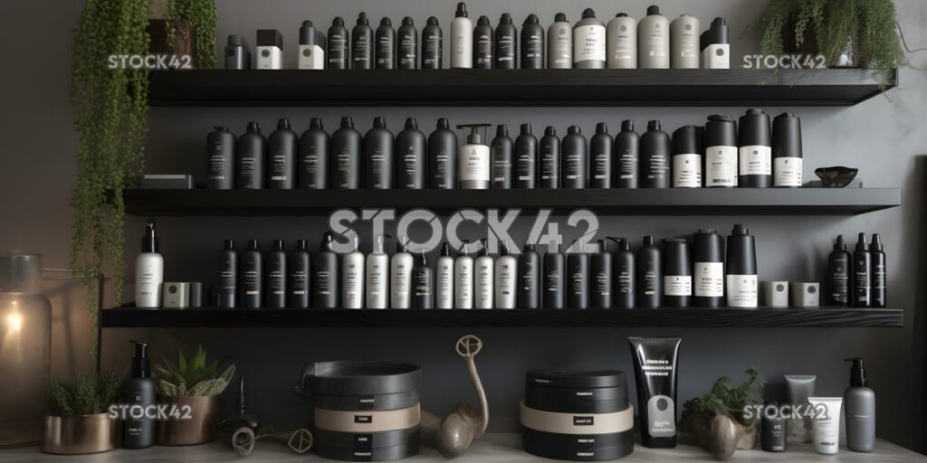 collectionofhairproductsandstylingtoolsonashel