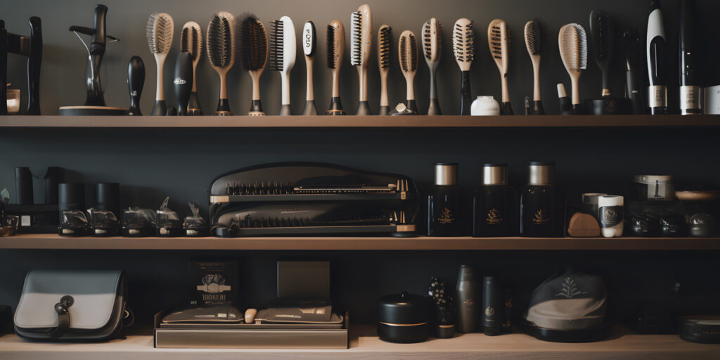 collectionofhairproductsandstylingtoolsonashel one