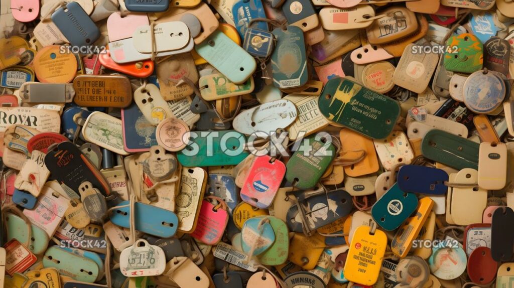 colorful and eclectic array of luggage tags from past tri two