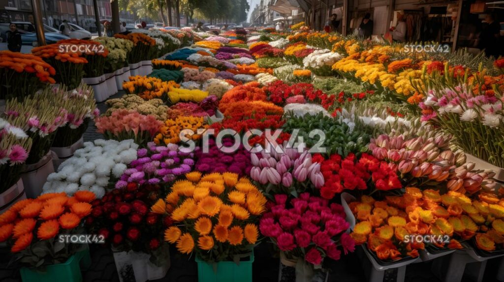 Colorido mercado de flores con una amplia variedad de flores en D One