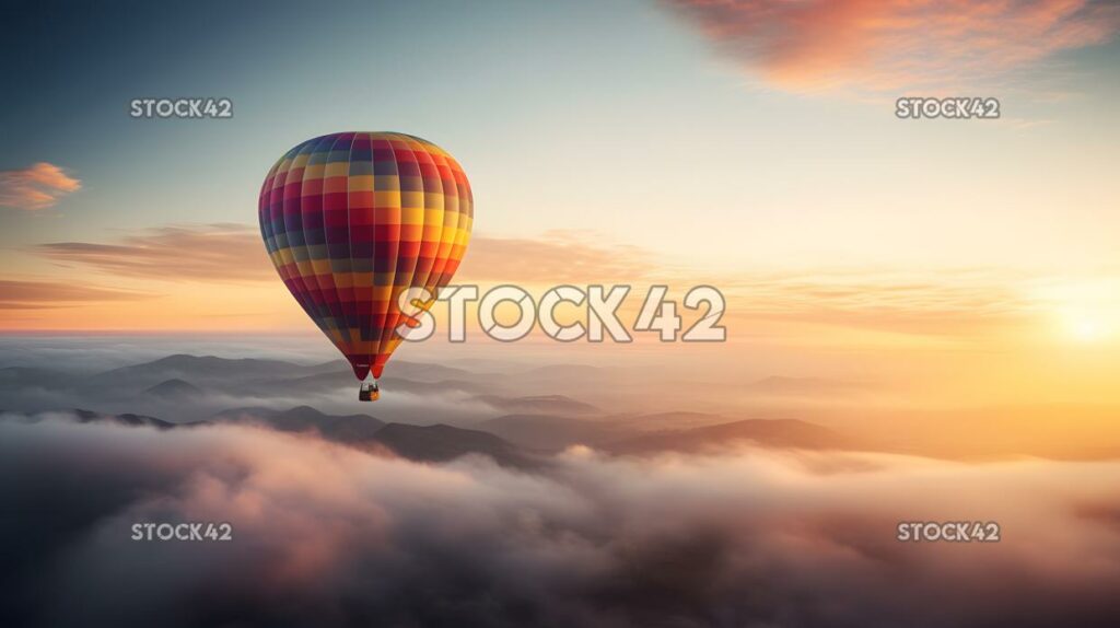 bunter Heißluftballon, der über den Wolken schwebt