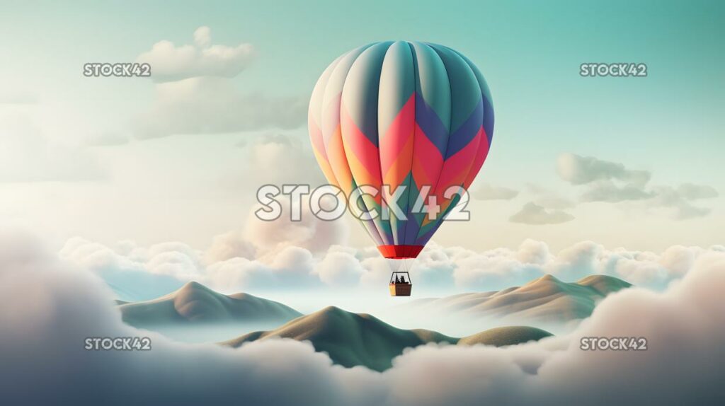 colorful hot air balloon floating above the clouds two