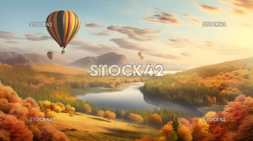 colorful hot air balloon flying over a scenic landscape one