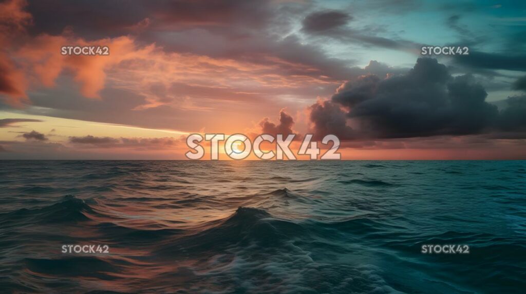 colorful sunrise over the ocean with a cloudy sky