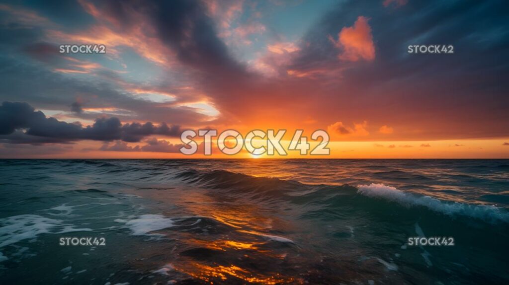 colorful sunrise over the ocean with a cloudy sky two