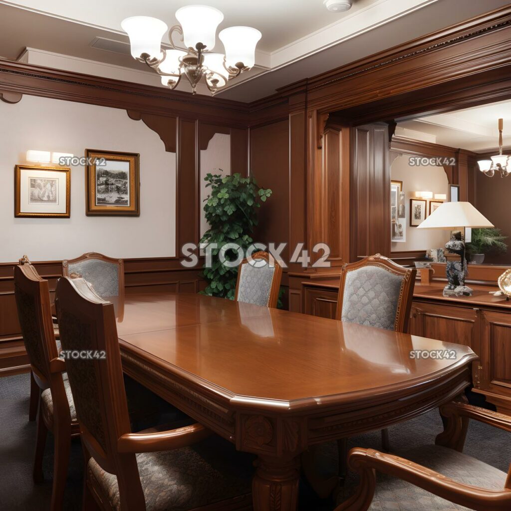 Sala de conferencias con una mesa grande y sillas cómodas