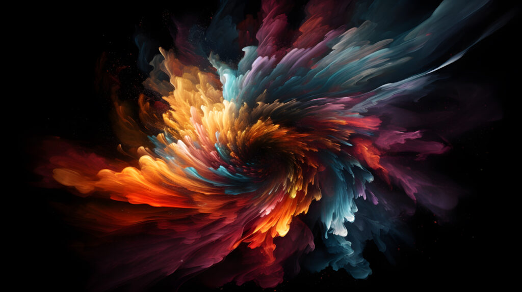 cosmic explosion of swirling colors and shapes on a black