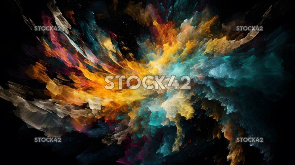 cosmic explosion of swirling colors and shapes on a black three