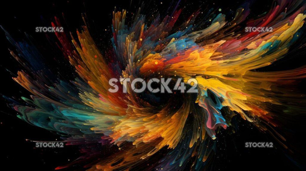 cosmic explosion of swirling colors and shapes on a black two