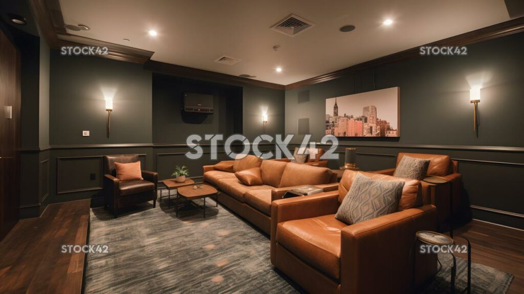 cozy and comfortable movie theater with plush seating and two