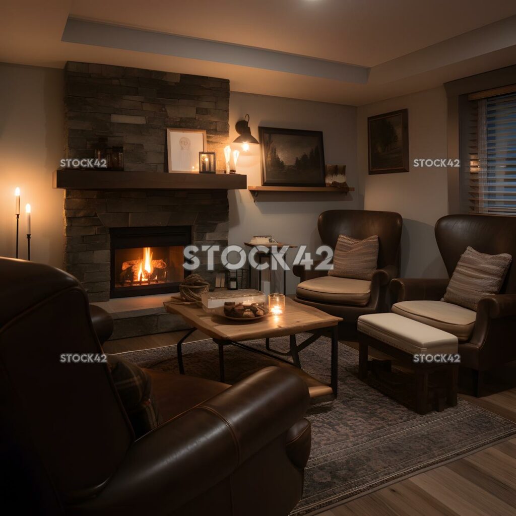 cozy and inviting fireplace with a crackling fire and com one