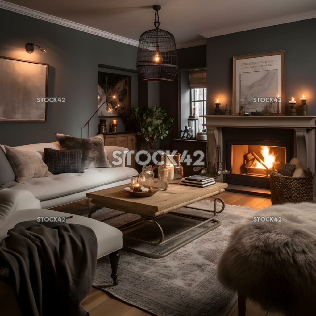 cozy and inviting living room with a roaring fireplace