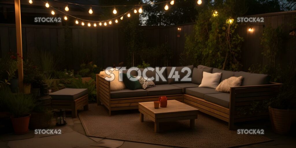 cozy and inviting outdoor seating area with comfortable f two