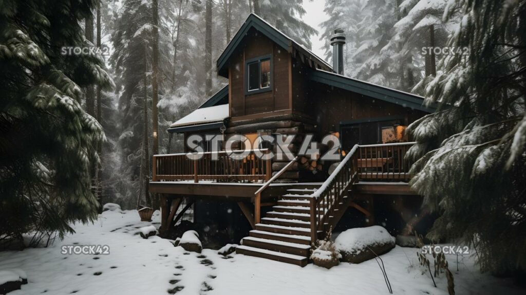 Gemütliche Hütte im verschneiten Wald mit Whirlpool und rustikalem D One