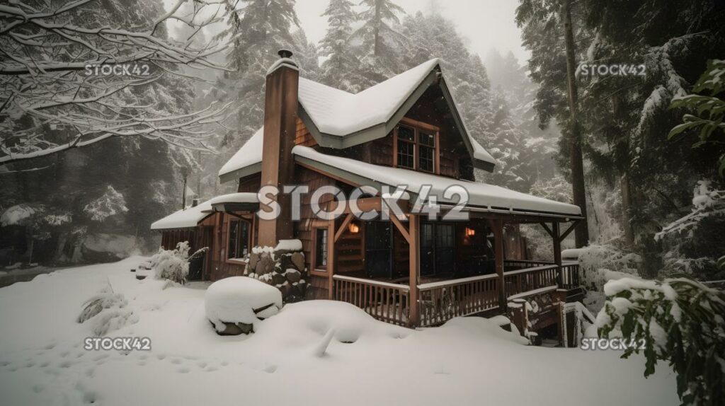 cozy cabin in the snowy woods with a hot tub and rustic d two