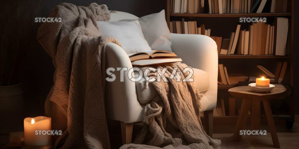 cozy reading nook with a comfortable armchair a fluffy bl one