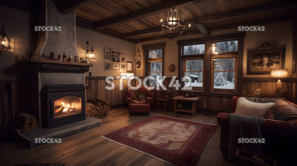 cozy ski lodge with a roaring fireplace cozy blankets and one