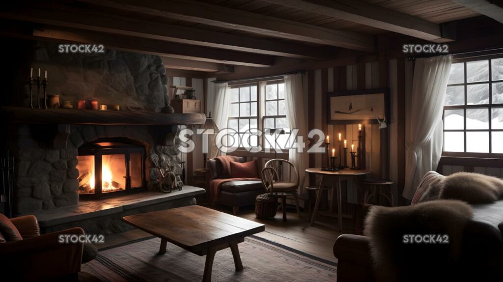 cozy ski lodge with a roaring fireplace cozy blankets and three