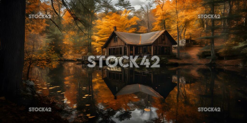 cozycabininthewoodssurroundedbyautumnfoliagean