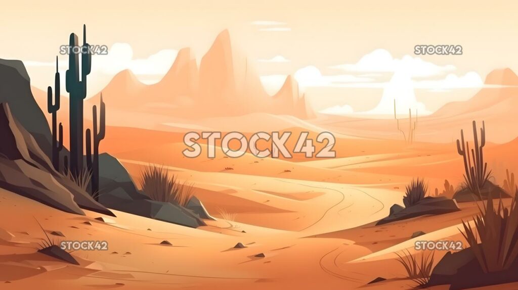 desert landscape with cactus and sand dunes one