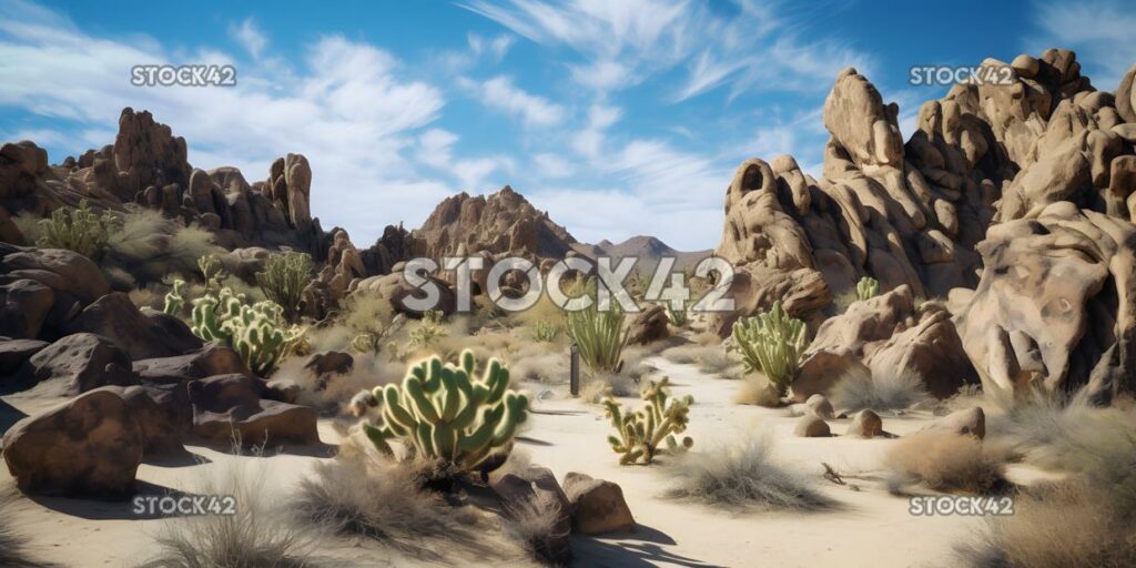 desert landscape with cactus and unique rock formations