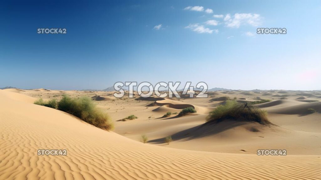 Paisaje desértico con dunas de arena y un cielo azul claro