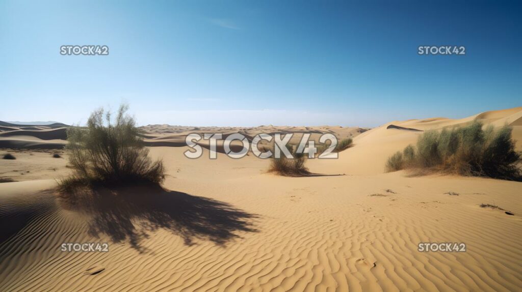 Paisaje desértico con dunas de arena y un cielo azul claro