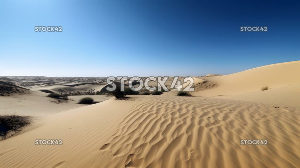 desert landscape with sand dunes and a clear blue sky two