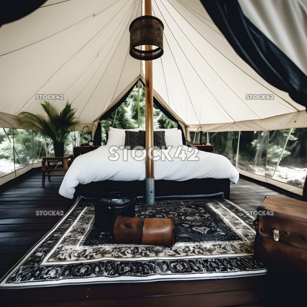 glamping luxury tents outdoor relaxation high contrast